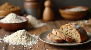 Rustic kitchen scene showcasing barley grain with whole grains, freshly milled flour, and homemade barley bread, highlighting versatile home uses.